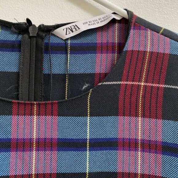 Zara Plaid Printed Mini Dress XS - Picture 4 of 6